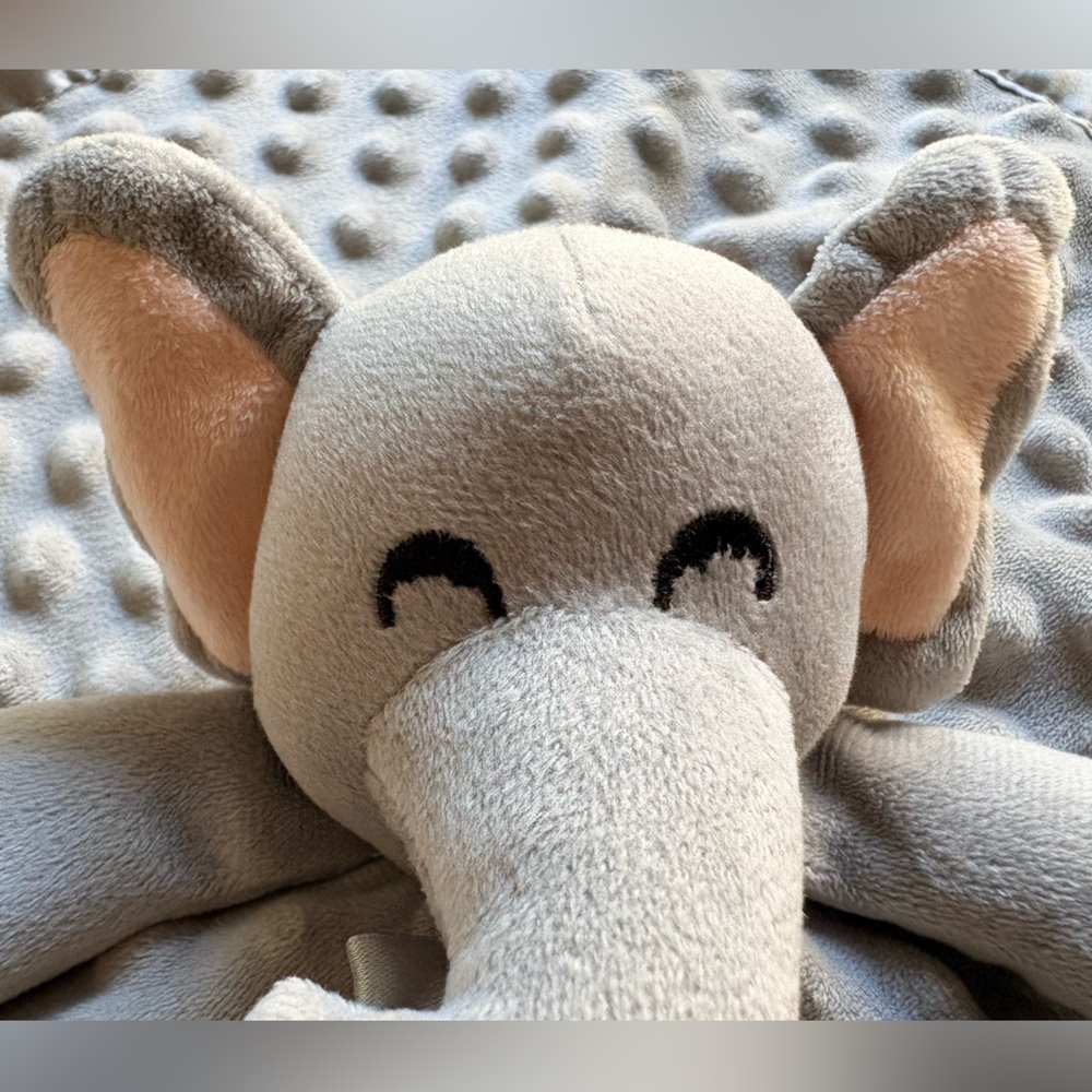Gray Minky Elephant Baby Lovey Lovie Security Blanket with satin trim - Picture 12 of 17